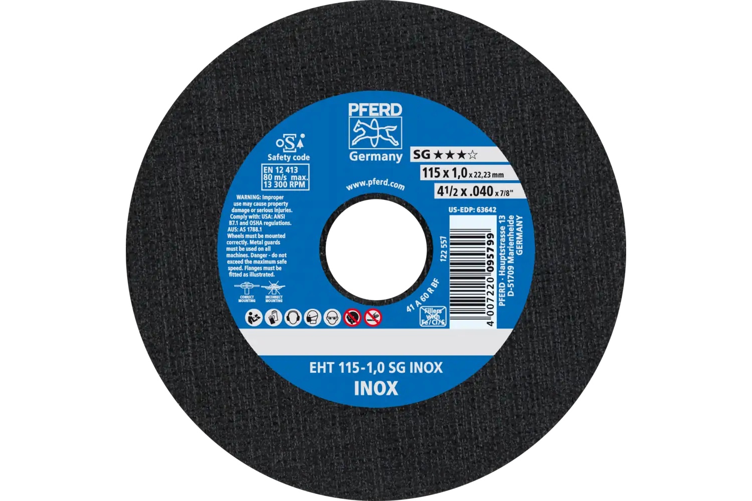 Picture of Pferd Cut-Off Wheel, 4-1/2" X .040 X 7/8, Sg Inox, T1, Aluminum Oxide